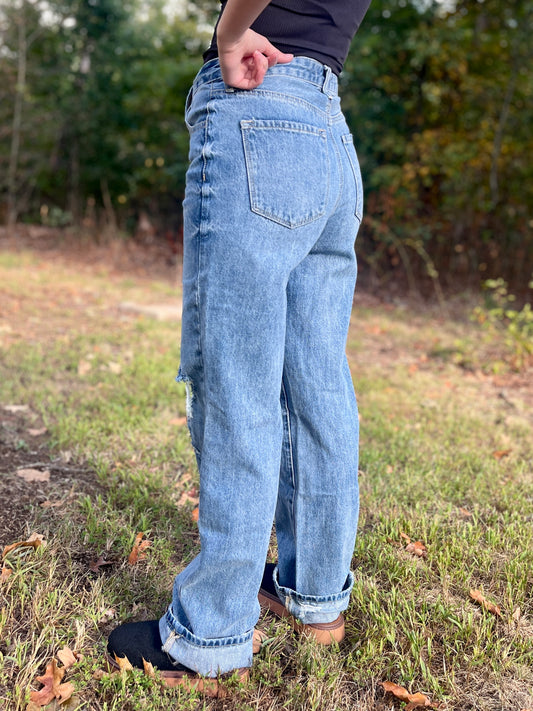 Kancan High Rise 90’s Criss Cross Straight Jeans