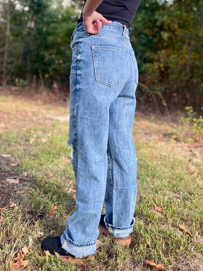 Kancan High Rise 90’s Criss Cross Straight Jeans