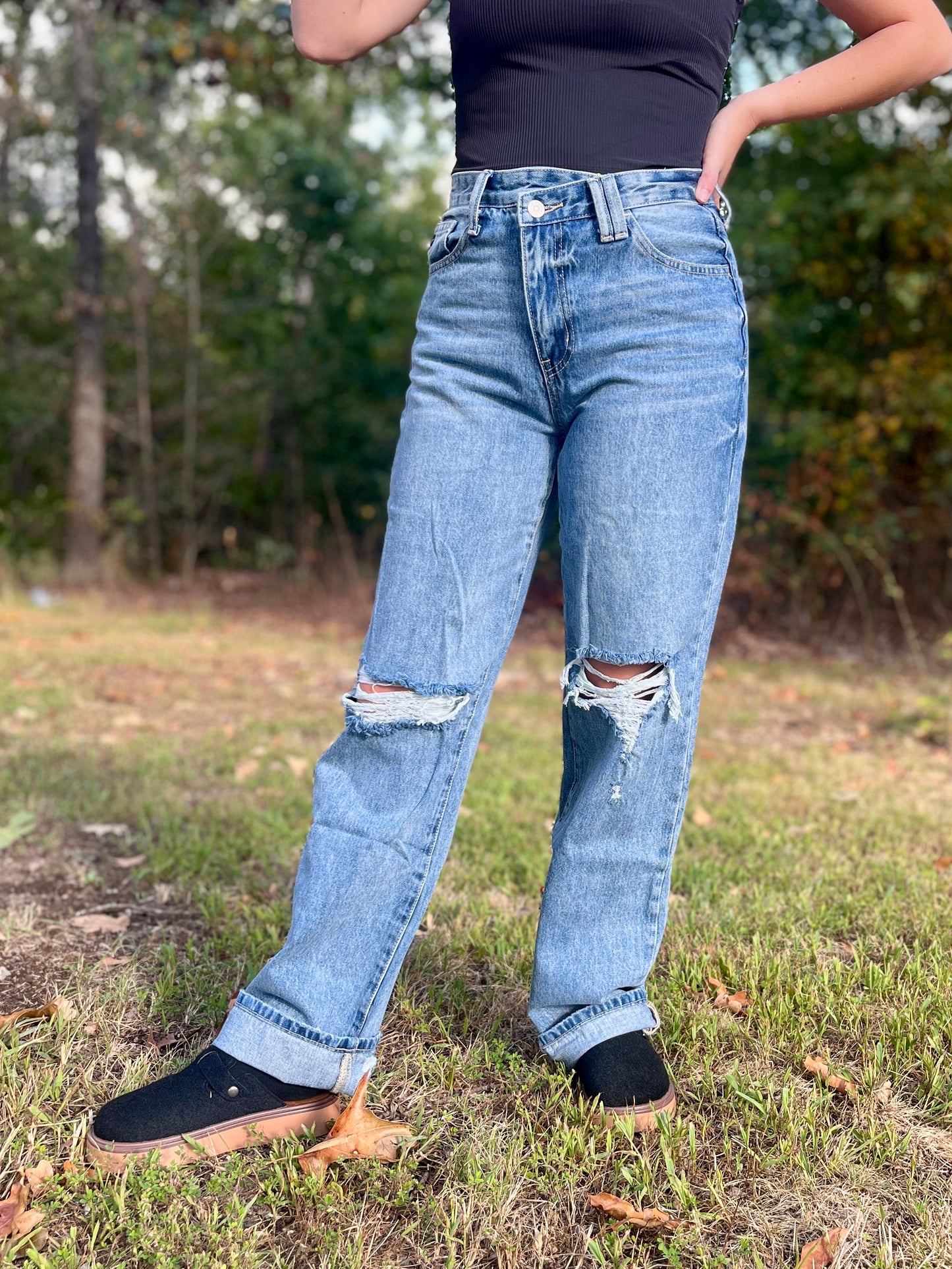 Kancan High Rise 90’s Criss Cross Straight Jeans